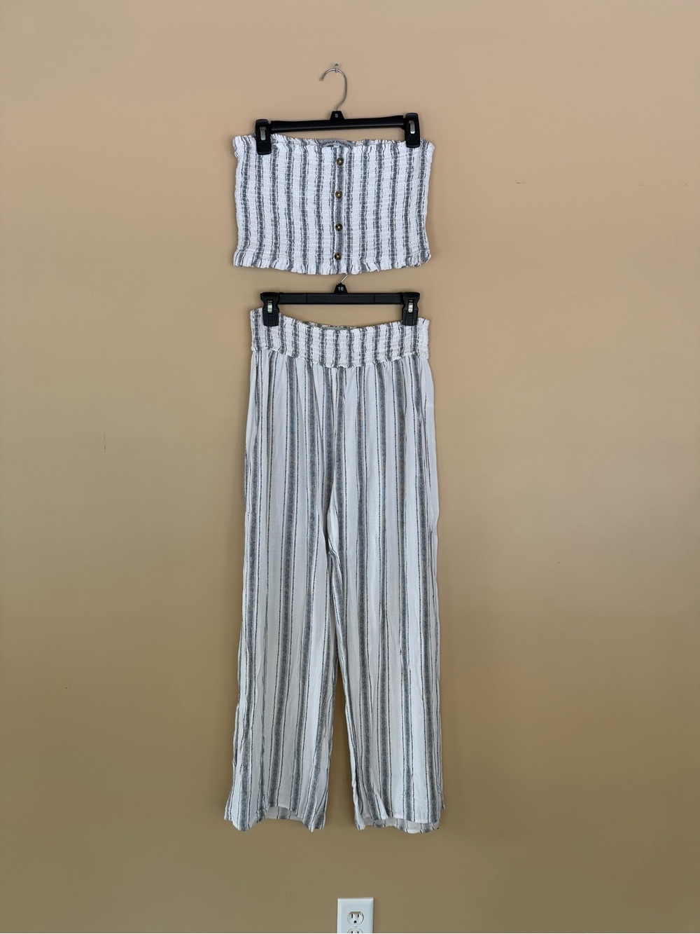 Almost Famous White and Gray Striped Wide-Leg Pants and tube top